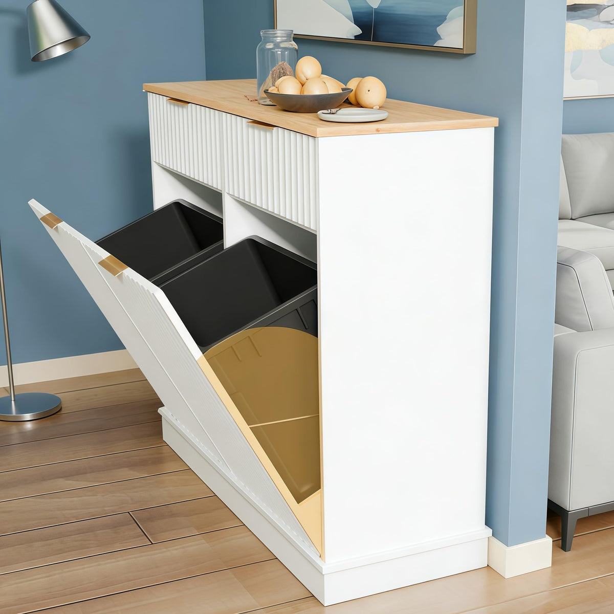 White Double Tilt Out Trash Can Cabinet M69610