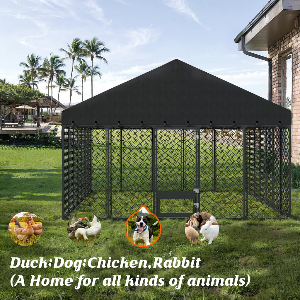 10x14FT Outdoor Dog Kennel with Roof D300803