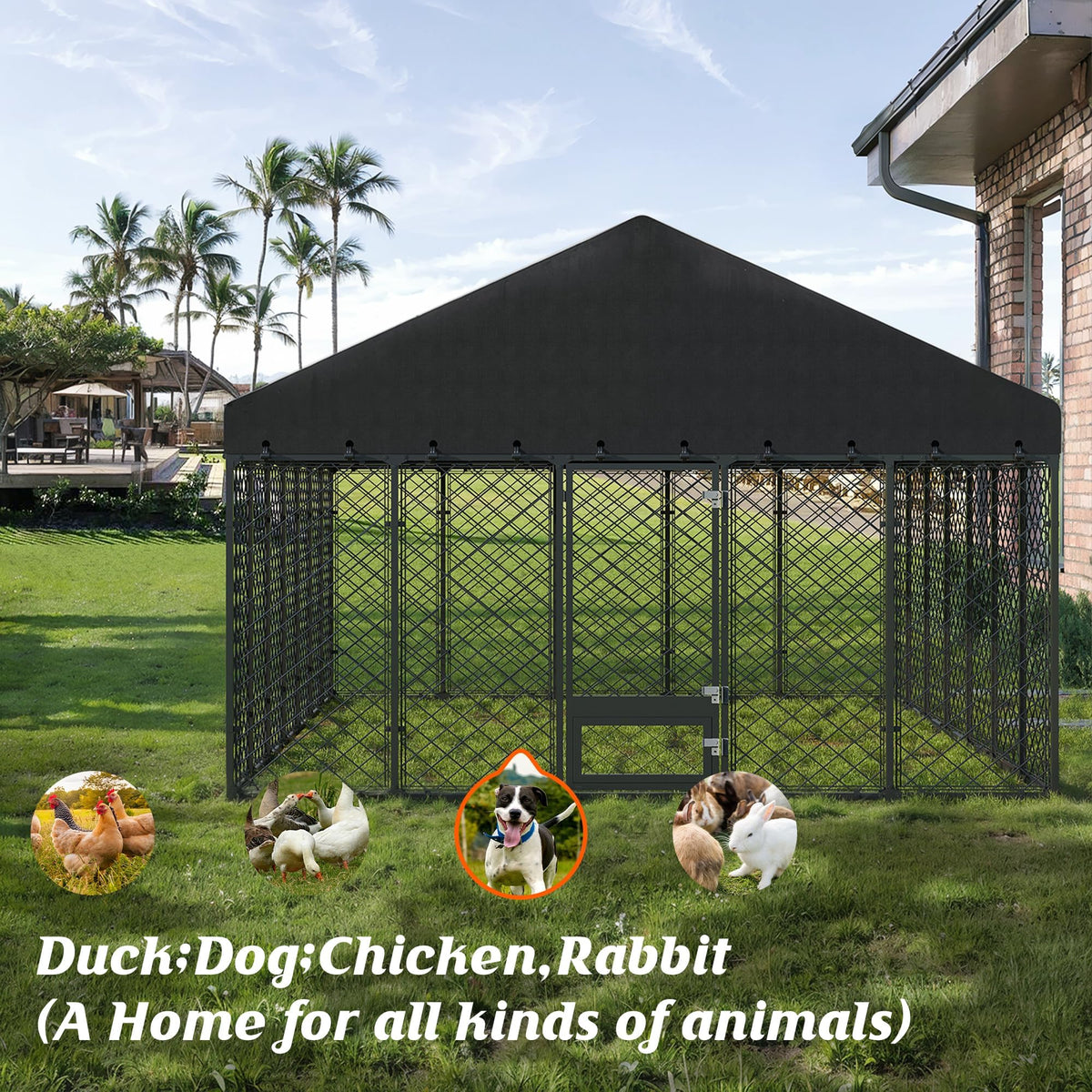10x14FT Outdoor Dog Kennel with Roof D300803