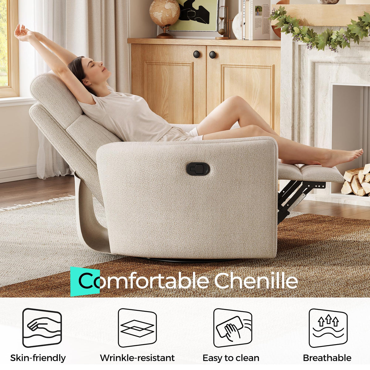 360 Swivel Chenille Recliner Chair with 2 Pillows H36177