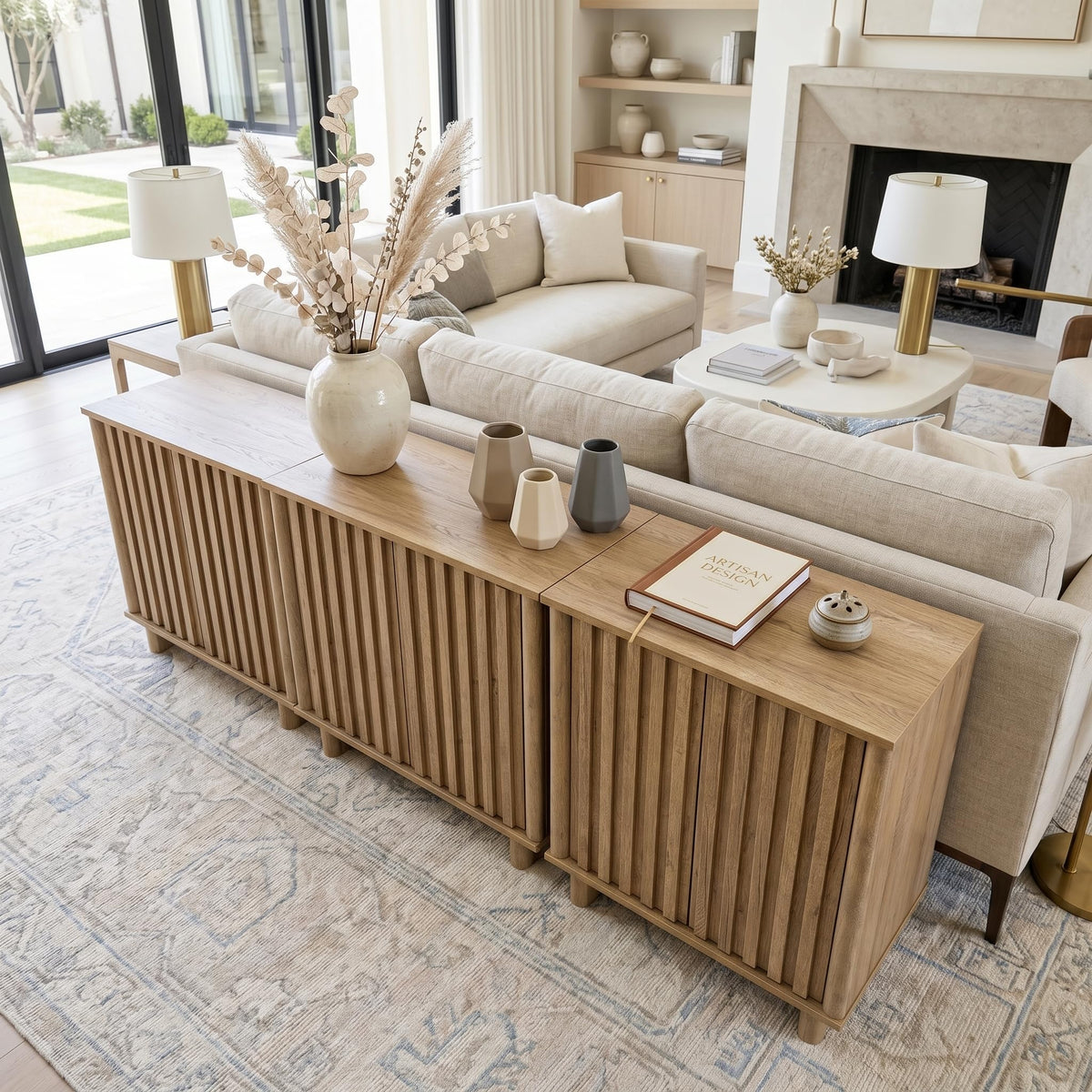 Brown Oak Fluted Sideboard Buffet Cabinet N25800