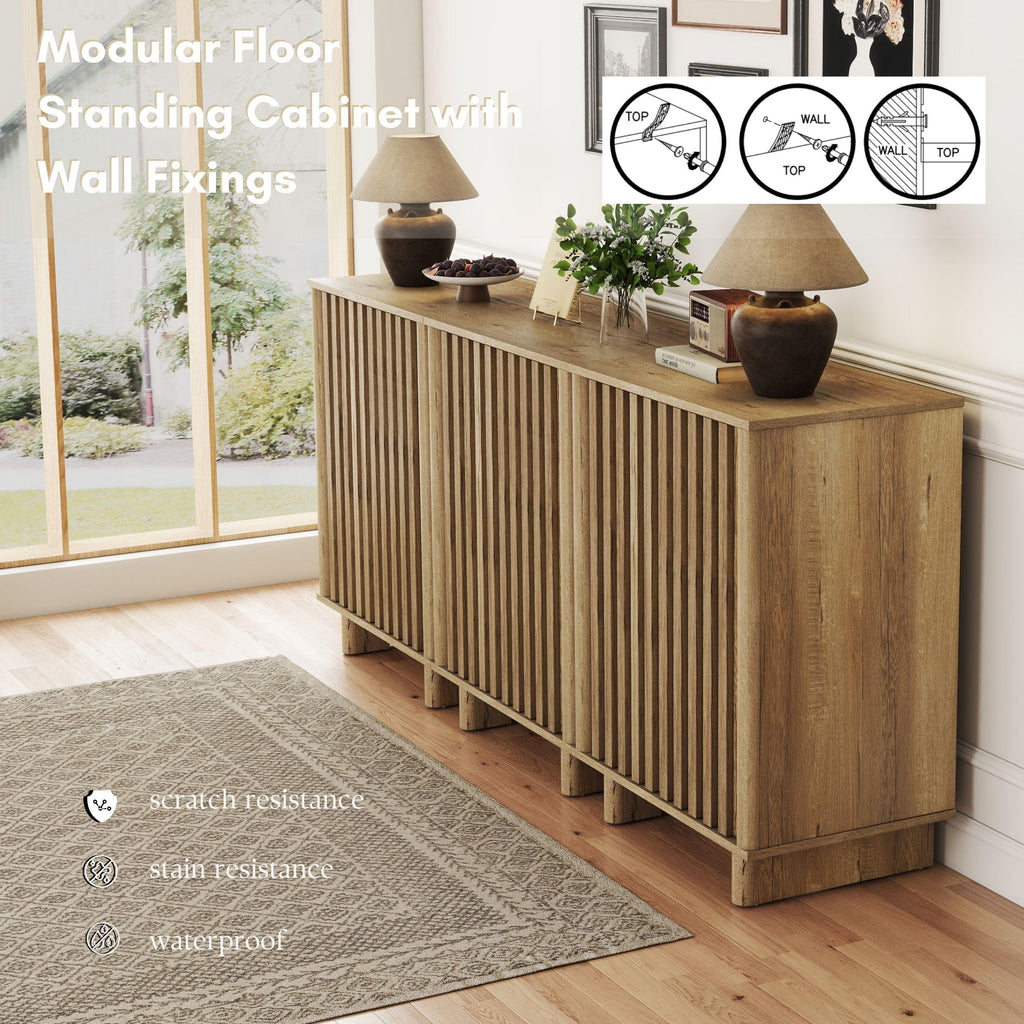 Brown Oak Fluted Sideboard Buffet Cabinet N25800