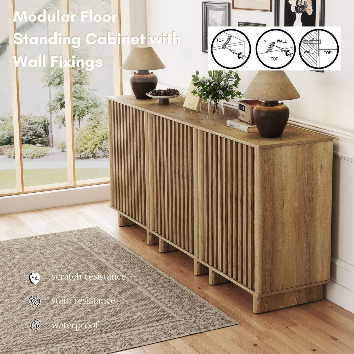 Brown Oak Fluted Sideboard Buffet Cabinet N25800