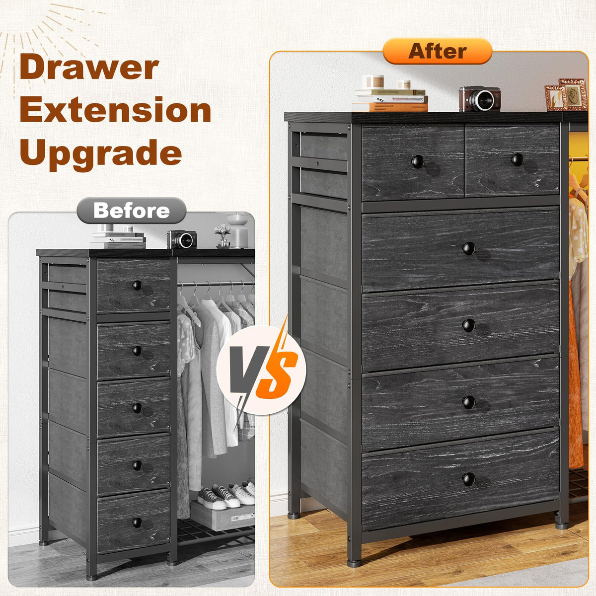 49.2" W Dresser with Hanging Rack & 6 Drawers T655
