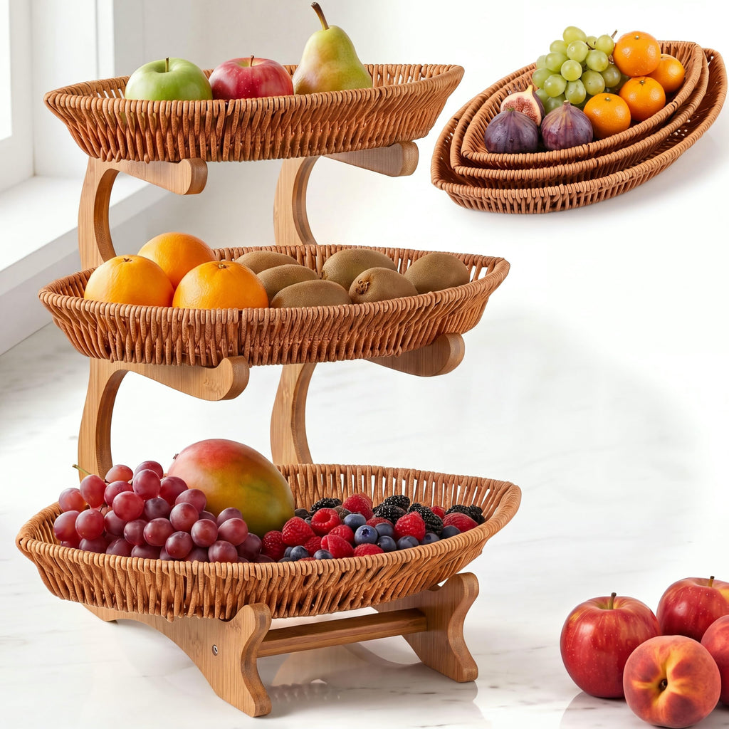 3 Tier Rattan Fruit Basket U418143