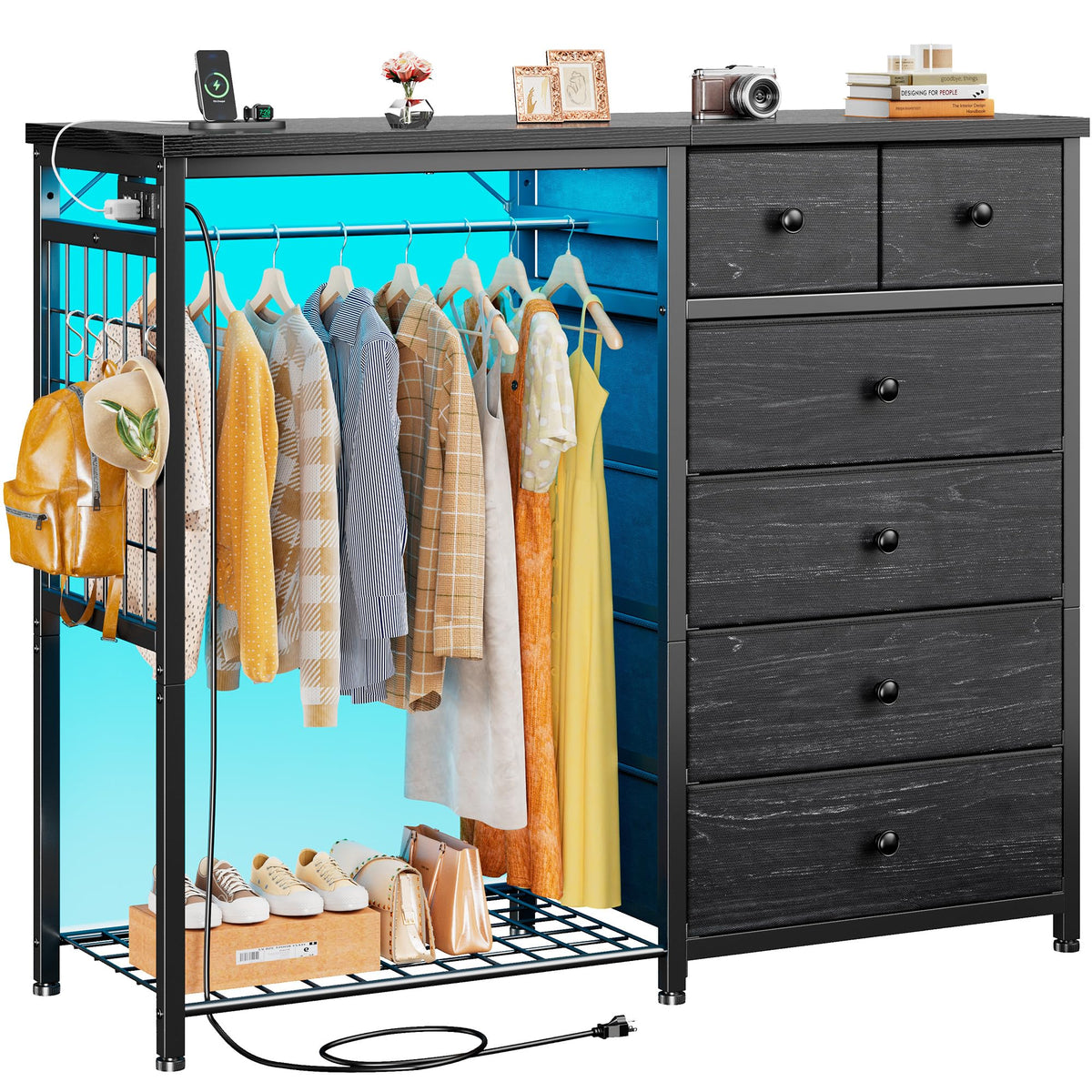 49.2" W Dresser with Hanging Rack & 6 Drawers T655