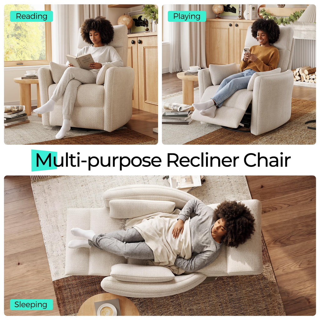 360 Swivel Chenille Recliner Chair with 2 Pillows H36177
