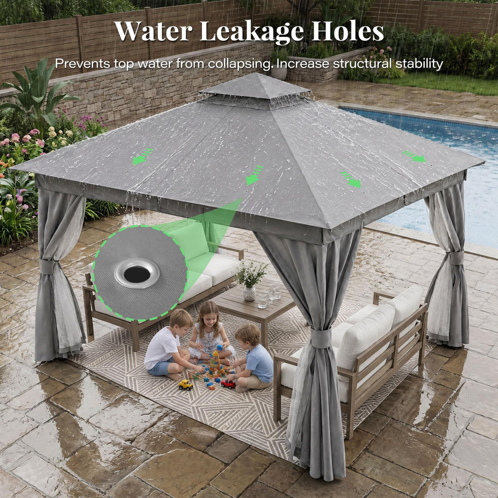 12x12 Gazebo Canopy with Netting, Curtains & Double Roof T7769