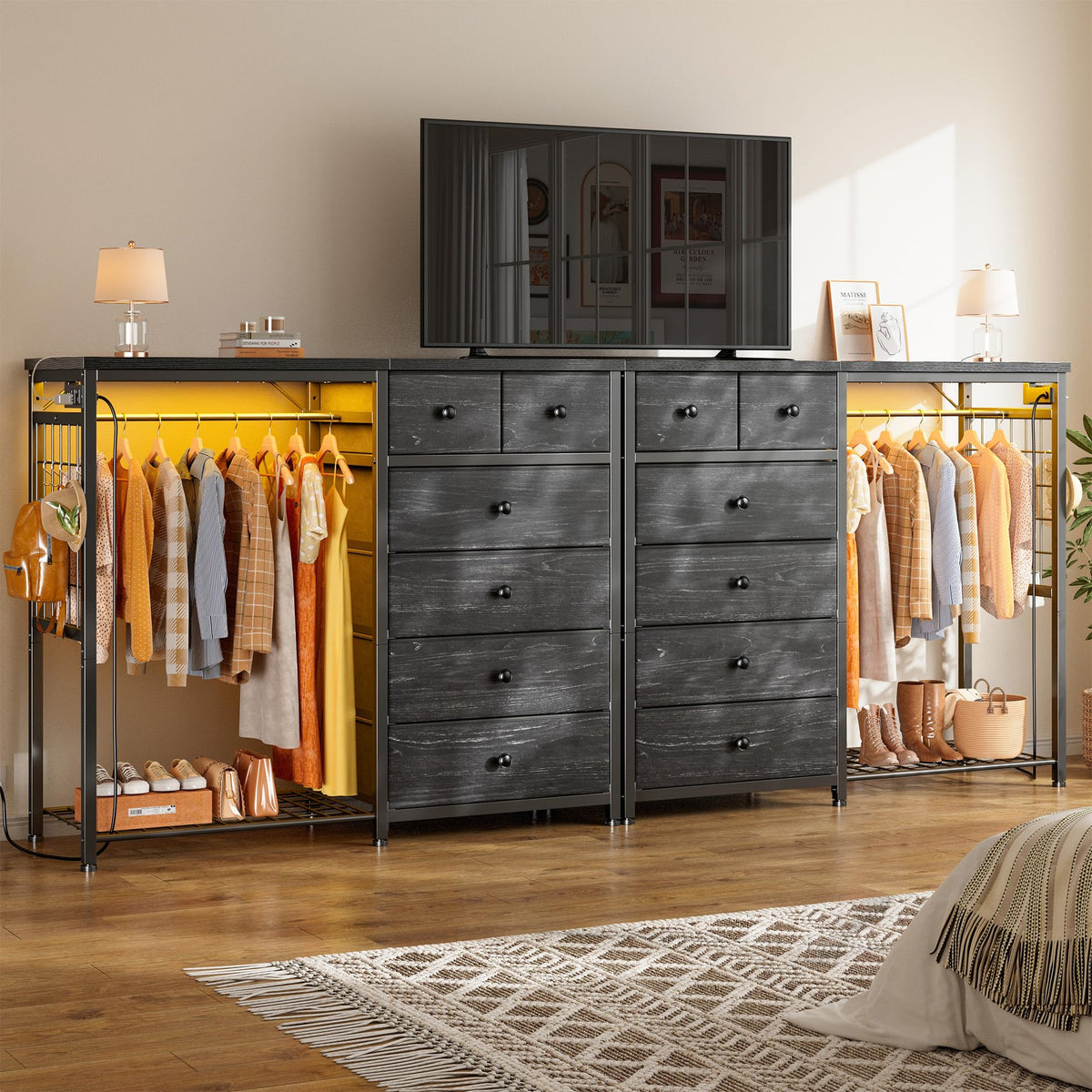 49.2" W Dresser with Hanging Rack & 6 Drawers T655
