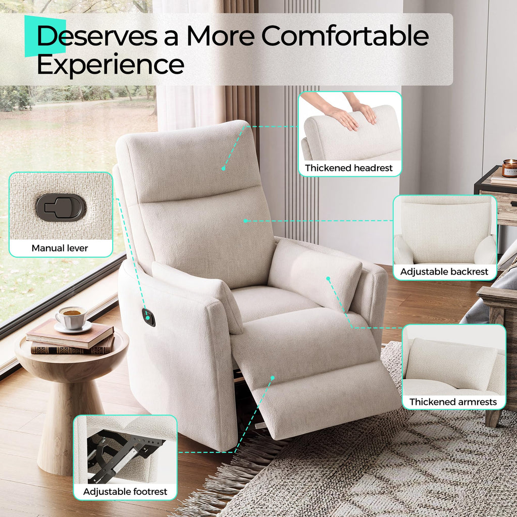 360 Swivel Chenille Recliner Chair with 2 Pillows H36177