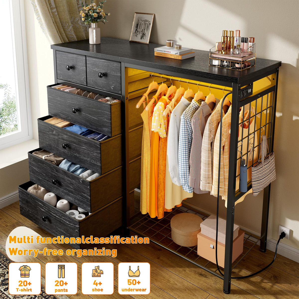 49.2" W Dresser with Hanging Rack & 6 Drawers T655