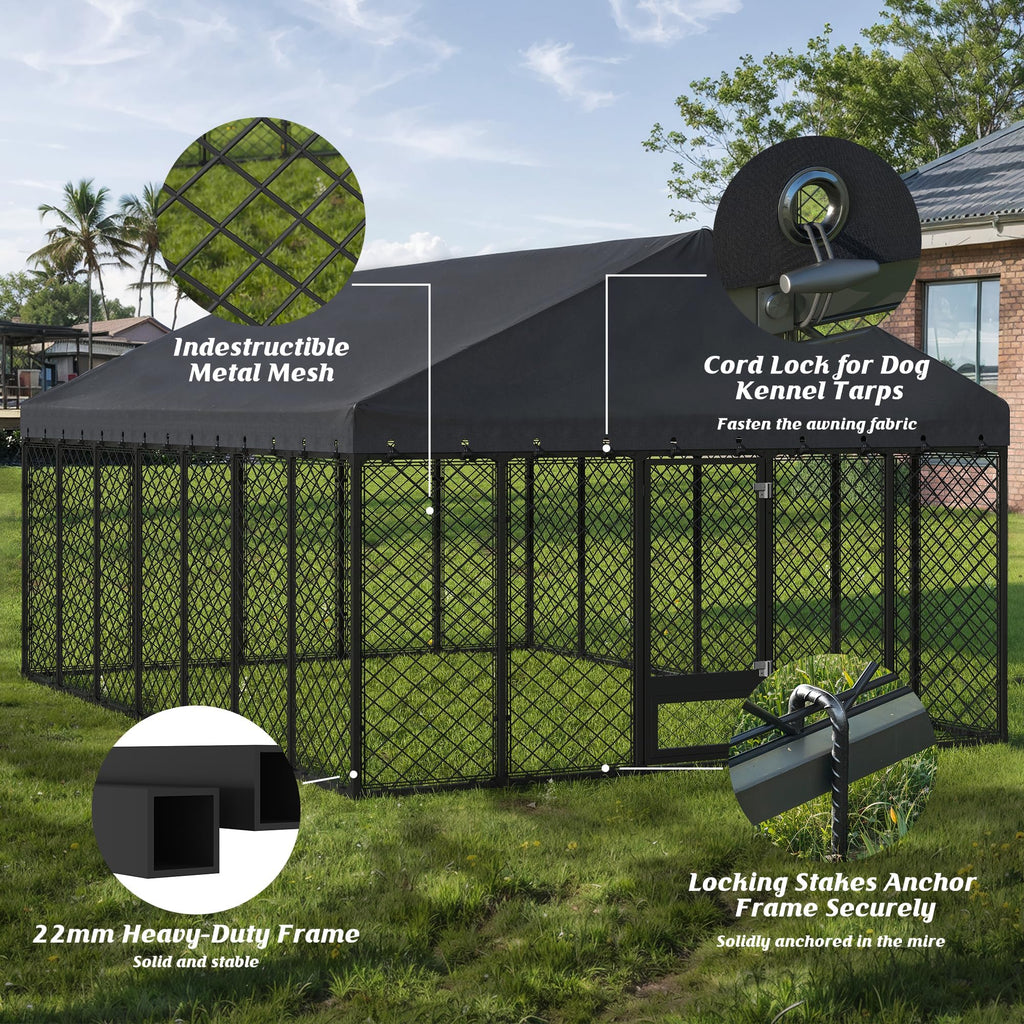 10x14FT Outdoor Dog Kennel with Roof D300803