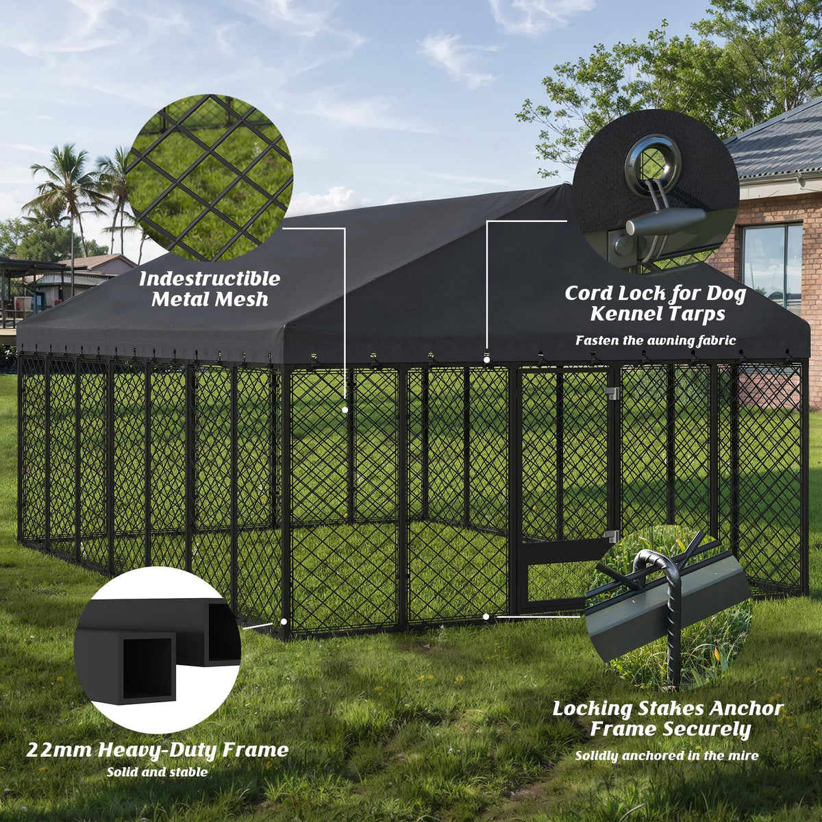 10x14FT Outdoor Dog Kennel with Roof D300803