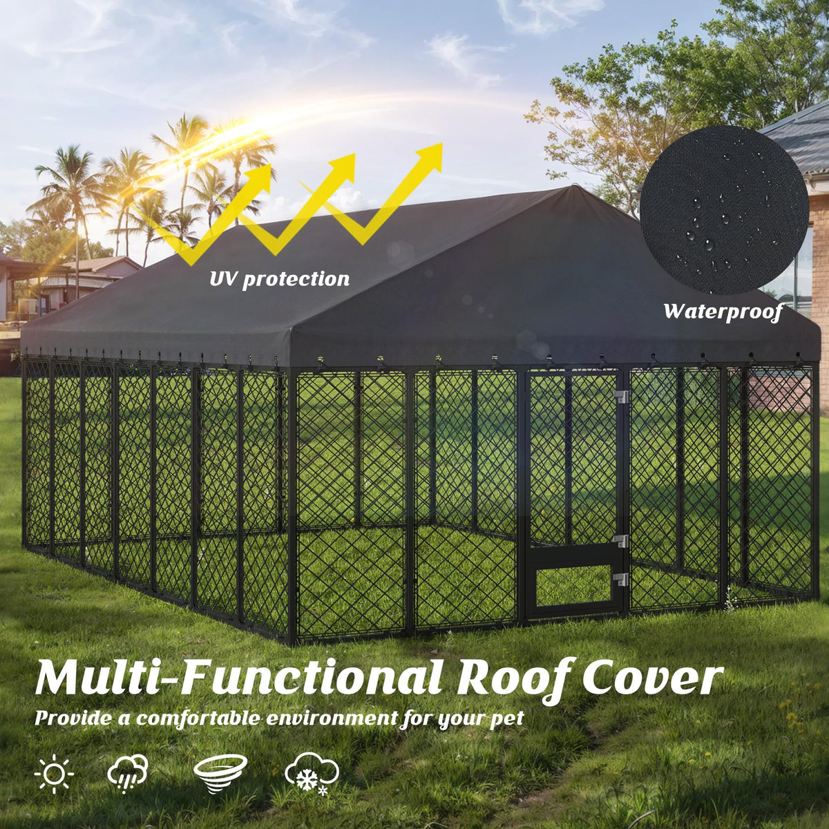 10x14FT Outdoor Dog Kennel with Roof D300803
